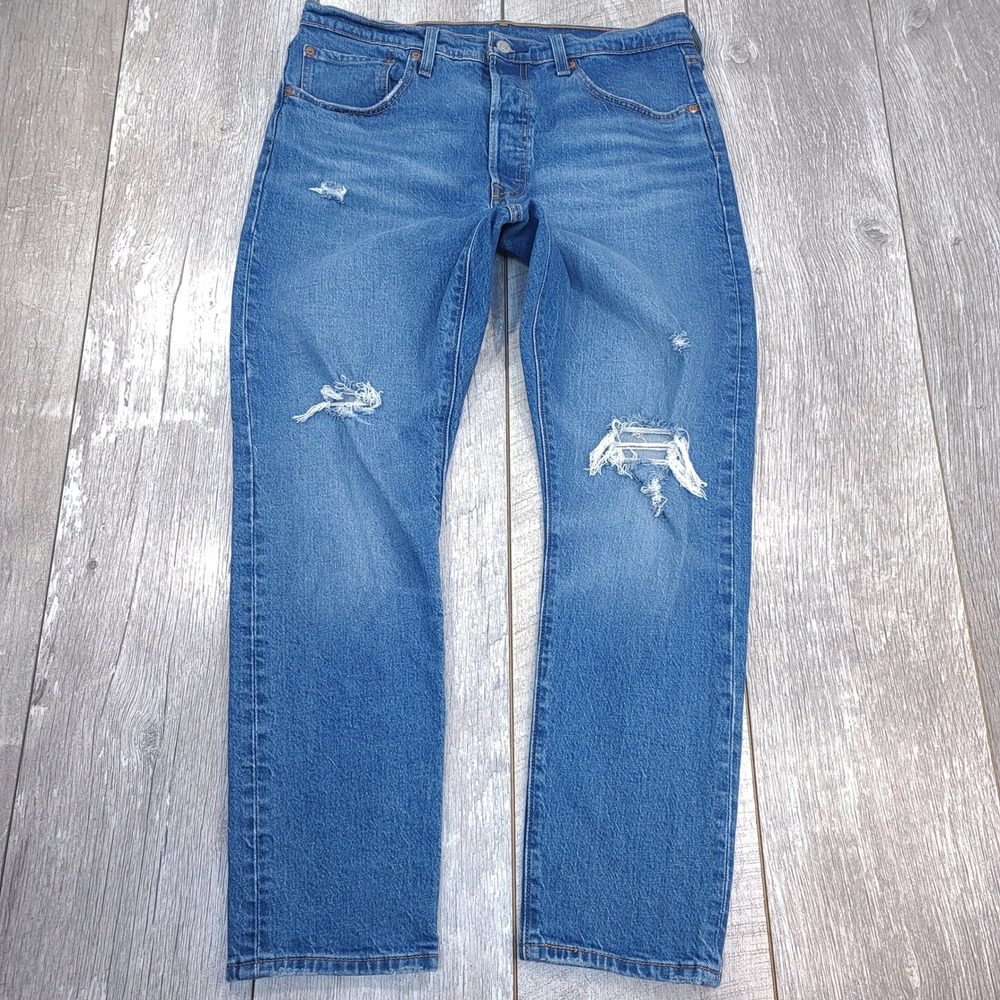 Levi's 501 Skinny Fit Jeans Womens 32 Blue Distressed Ripped Button Fly